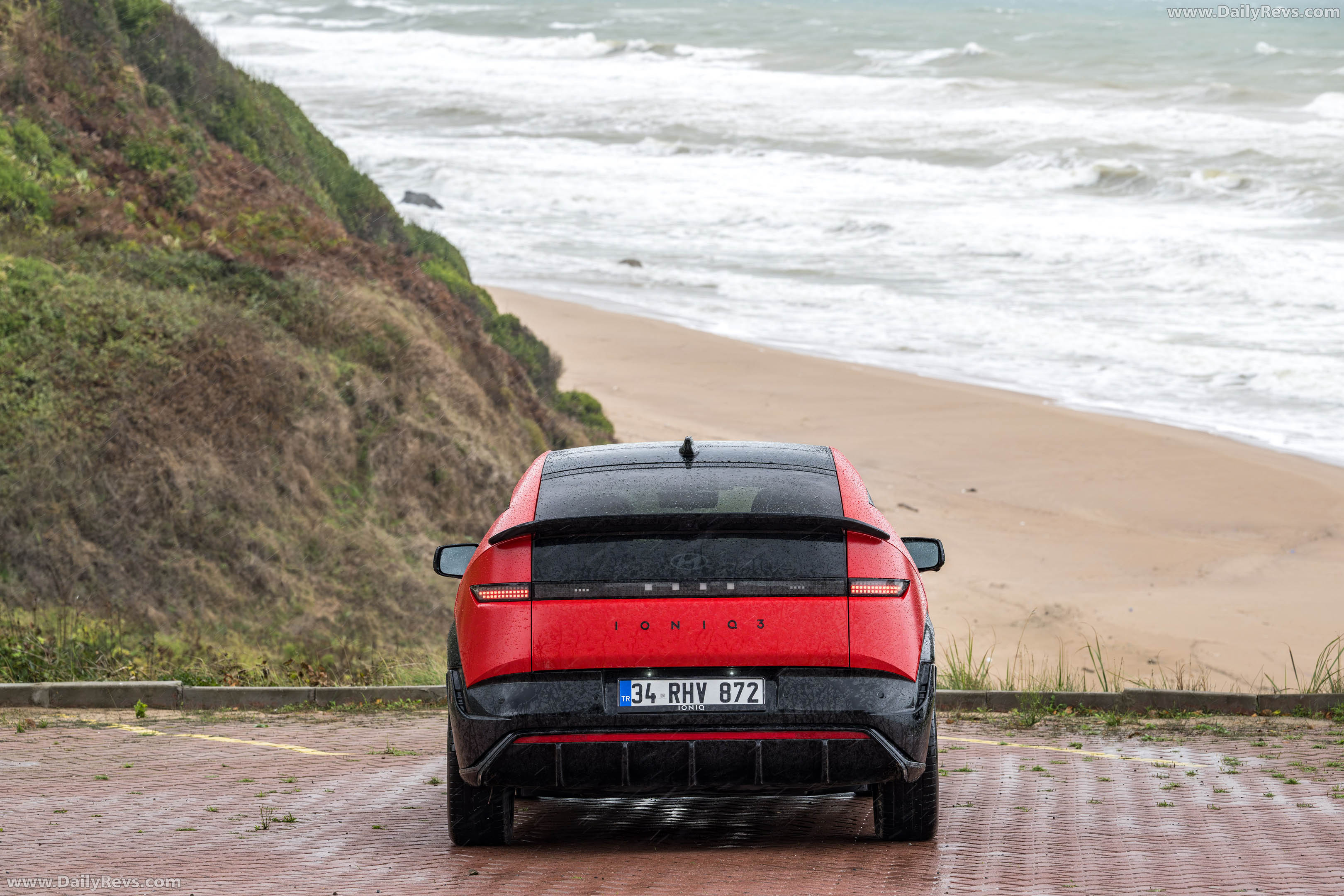 2027 Hyundai IONIQ 3 Fierce Red Matte Rear View