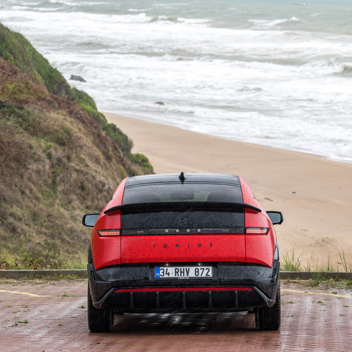 2027 Hyundai IONIQ 3 Fierce Red Matte Rear View