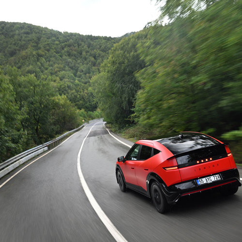 2027 Hyundai IONIQ 3 Fierce Red Matte Rear View