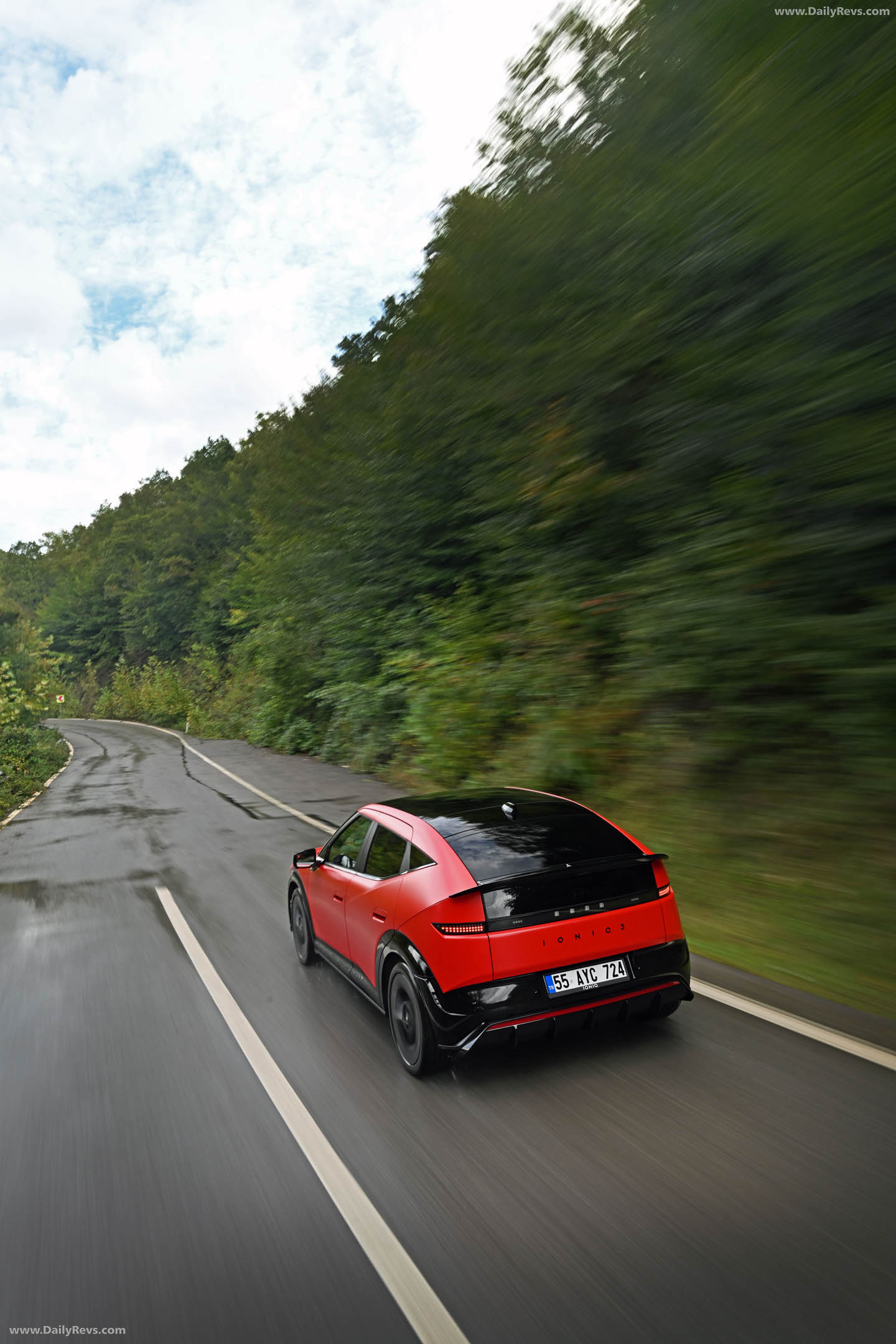 2027 Hyundai IONIQ 3 Fierce Red Matte Rear View