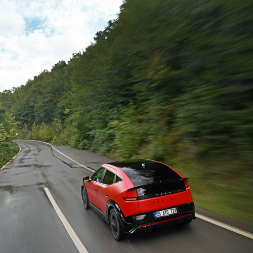 2027 Hyundai IONIQ 3 Fierce Red Matte Rear View