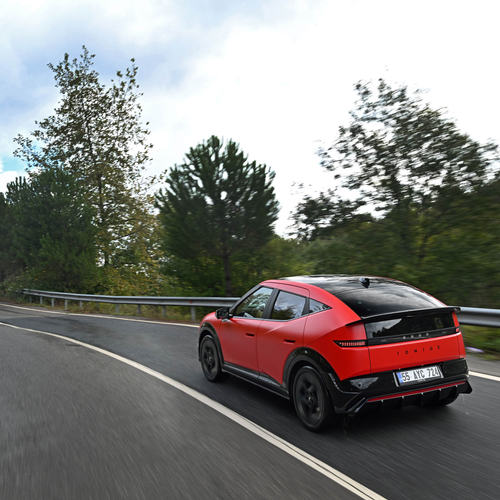 2027 Hyundai IONIQ 3 Fierce Red Matte Rear View