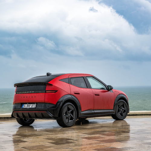 2027 Hyundai IONIQ 3 Fierce Red Matte Rear View