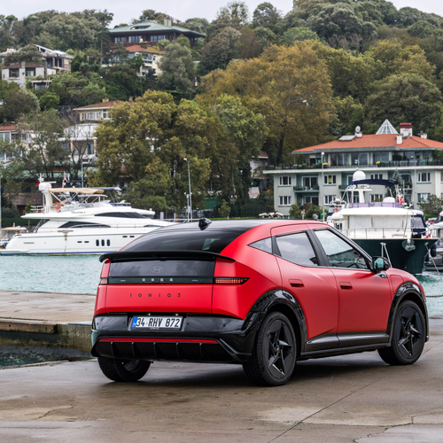 2027 Hyundai IONIQ 3 Fierce Red Matte Rear View