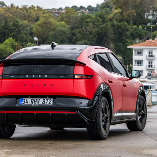 2027 Hyundai IONIQ 3 Fierce Red Matte Rear View