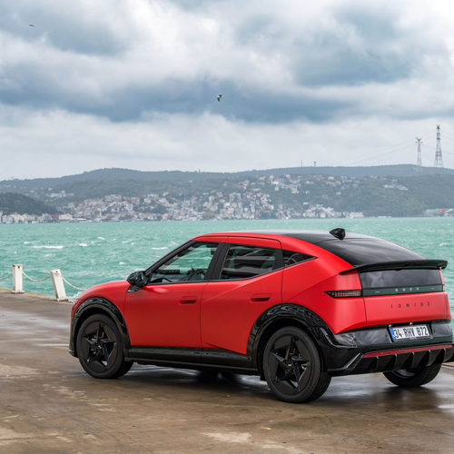 2027 Hyundai IONIQ 3 Fierce Red Matte Rear View