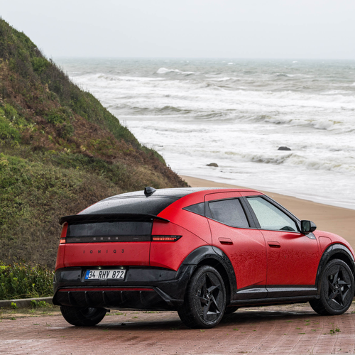 2027 Hyundai IONIQ 3 Fierce Red Matte Rear View