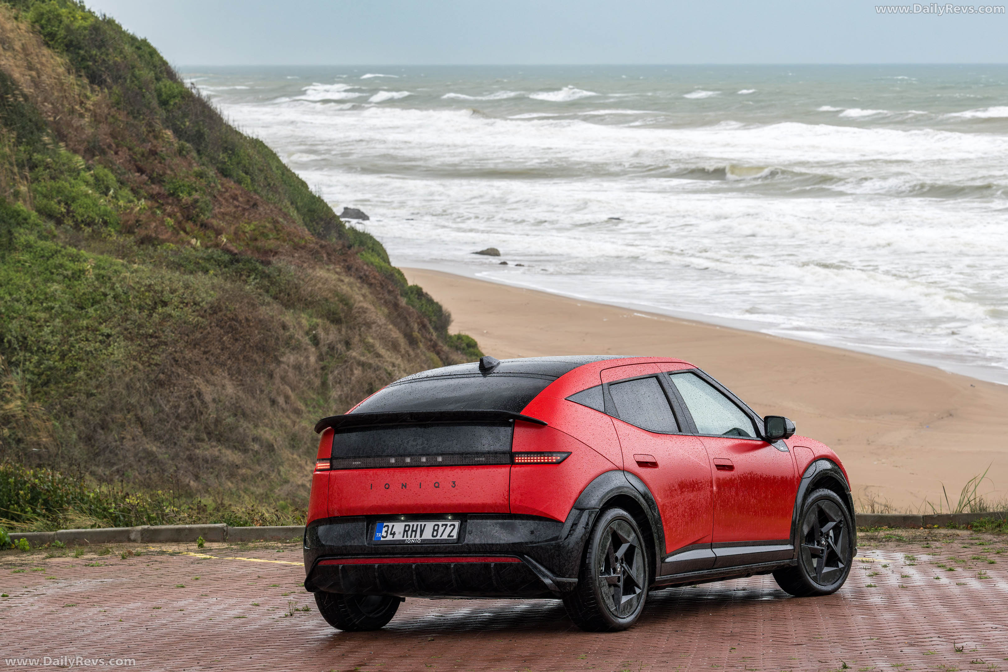 2027 Hyundai IONIQ 3 Fierce Red Matte Rear View