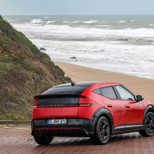 2027 Hyundai IONIQ 3 Fierce Red Matte Rear View
