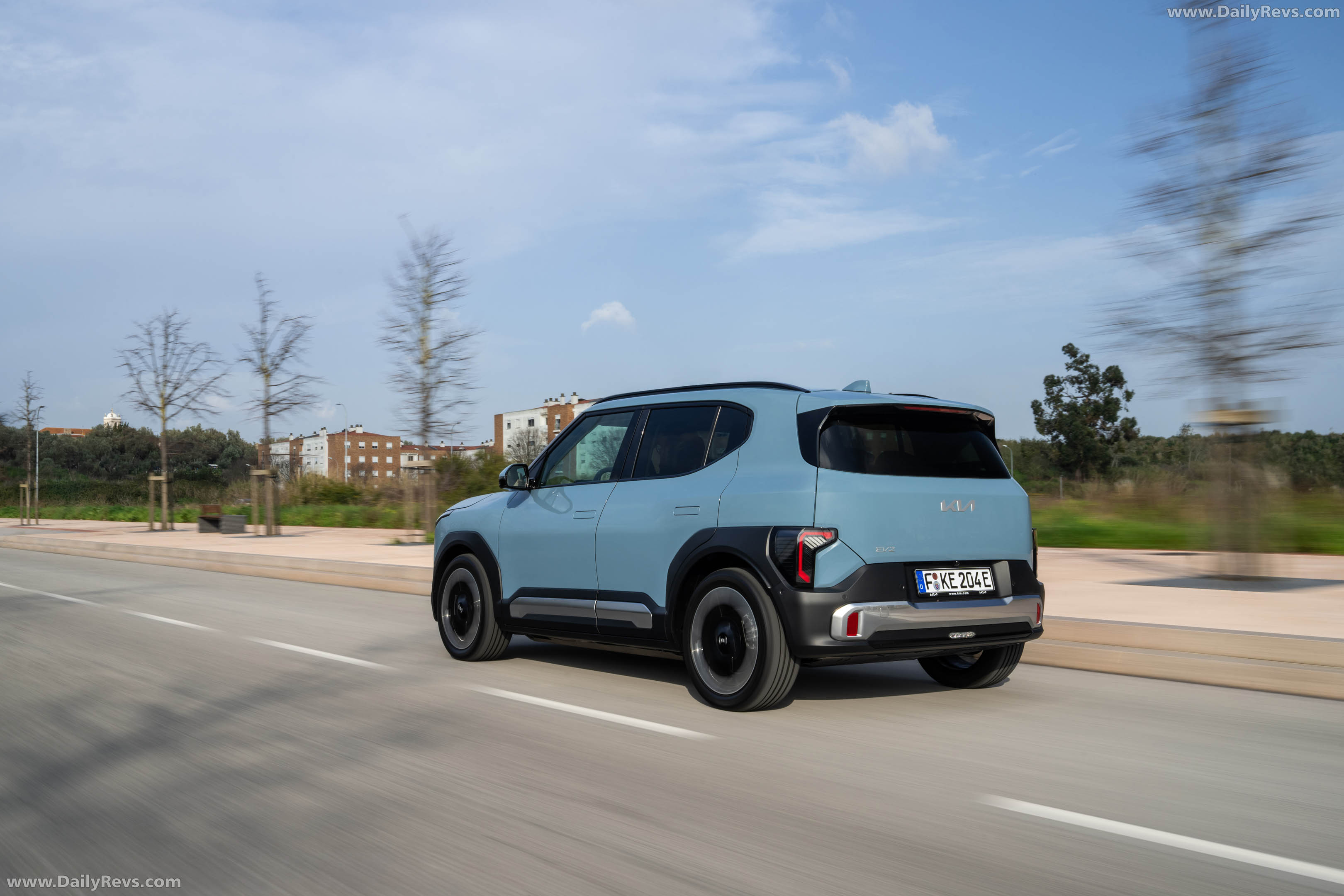 2027 Kia EV2 Frost Blue Rear View