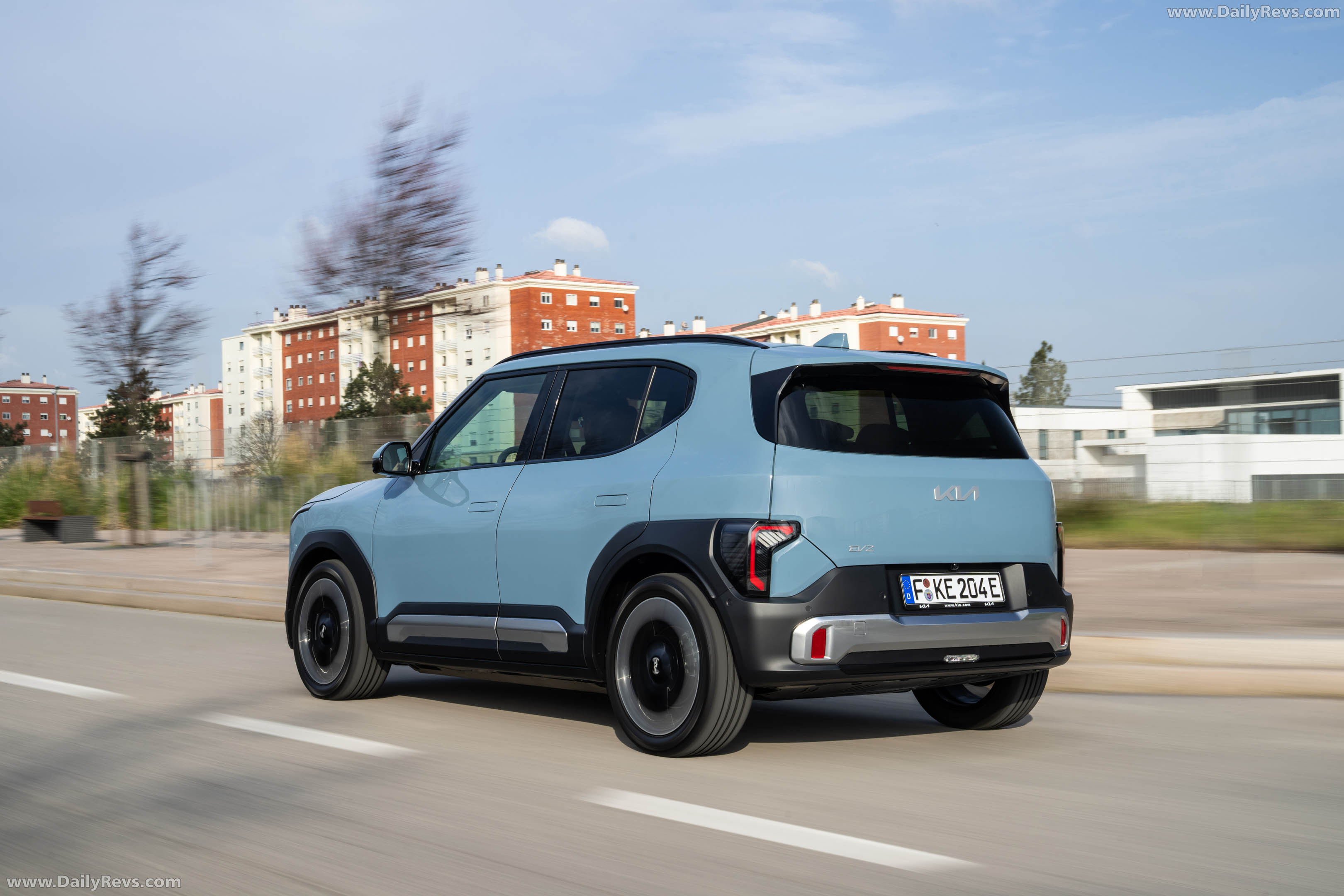 2027 Kia EV2 Frost Blue Rear View