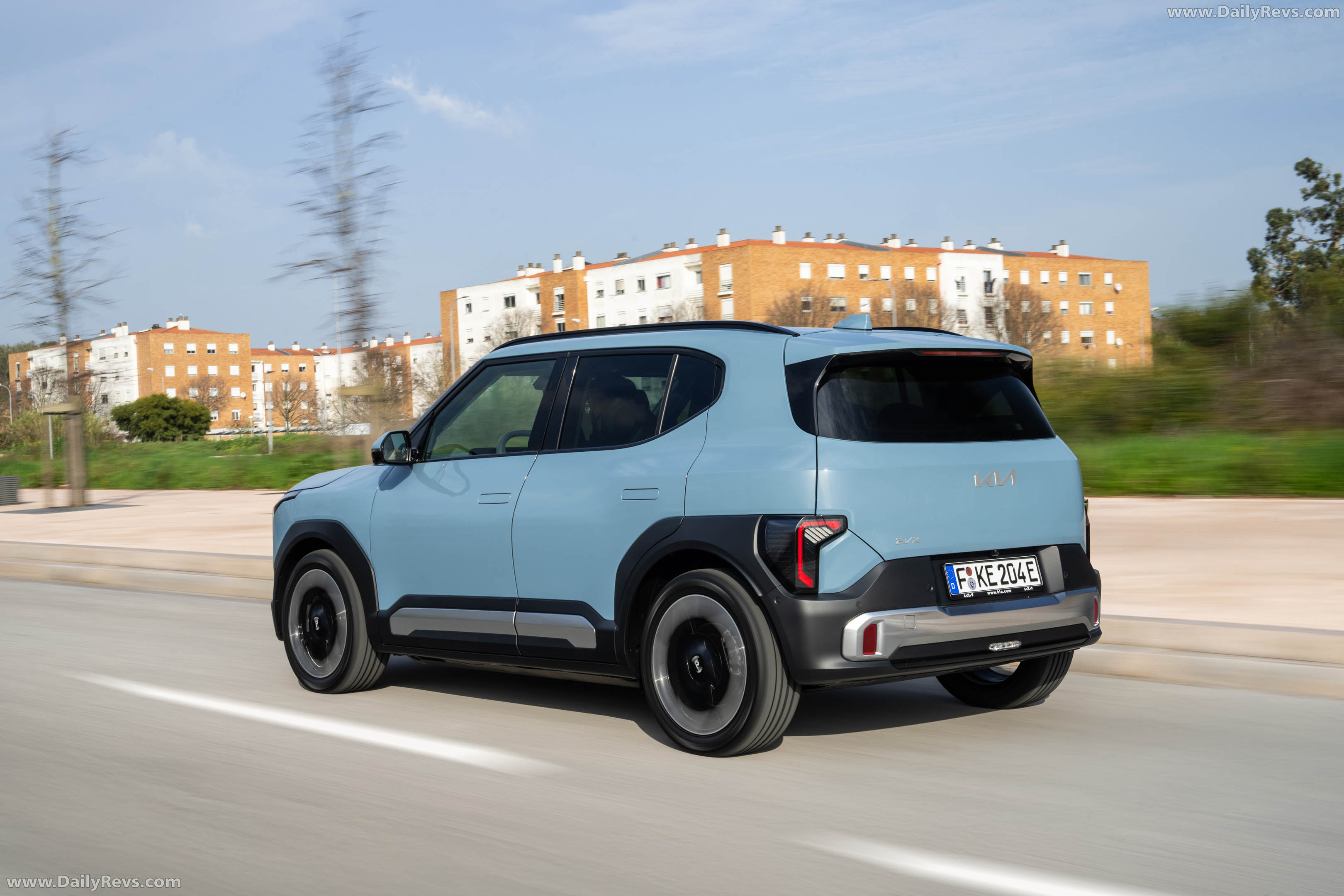 2027 Kia EV2 Frost Blue Rear View