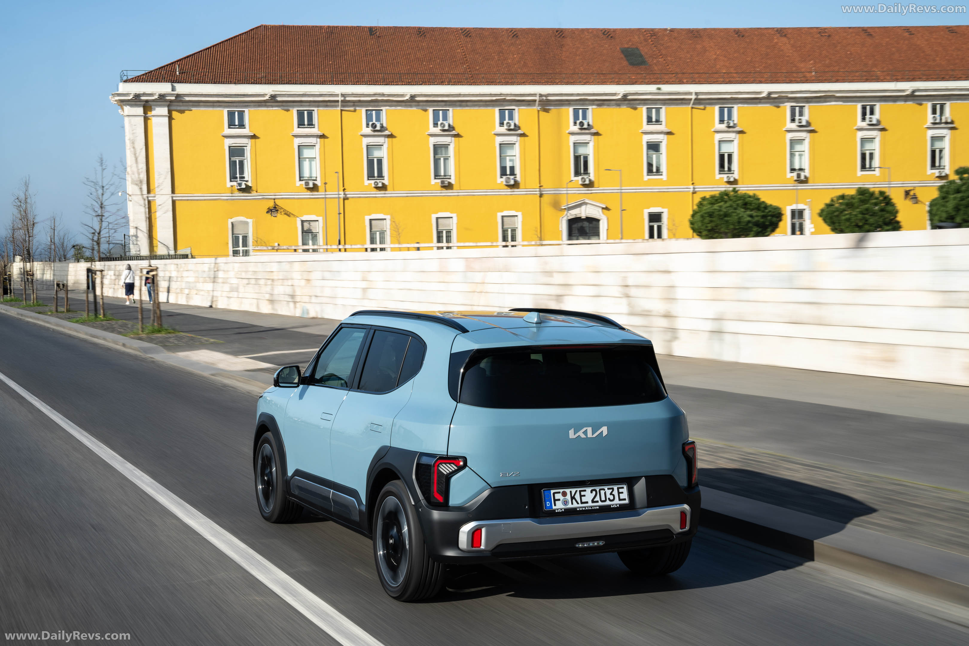 2027 Kia EV2 Frost Blue Rear View