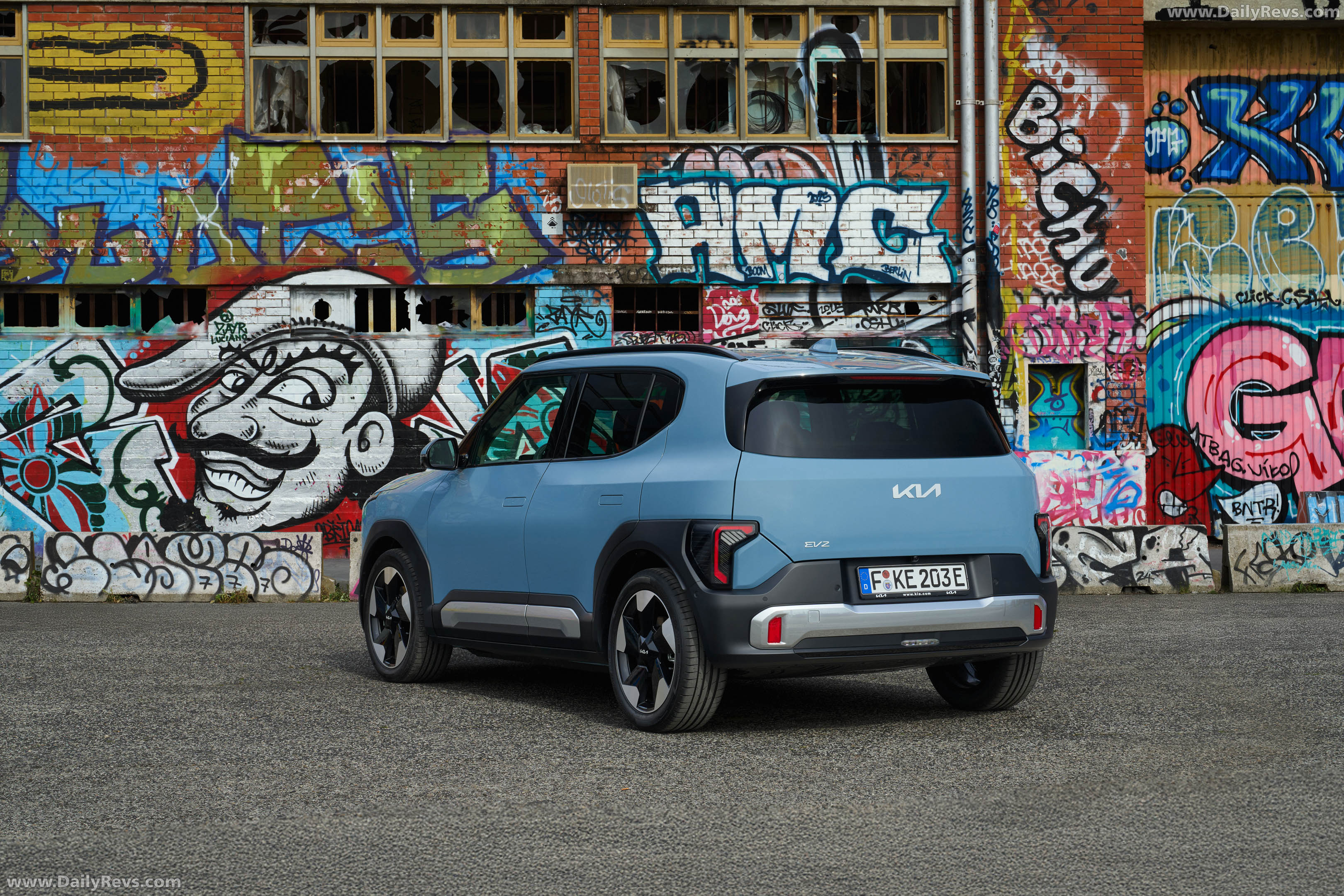 2027 Kia EV2 Frost Blue Rear View