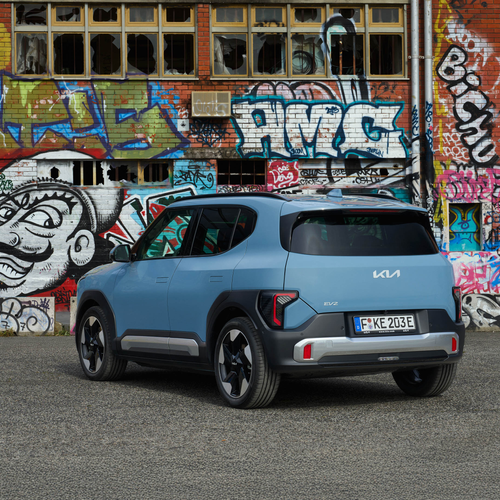 2027 Kia EV2 Frost Blue Rear View