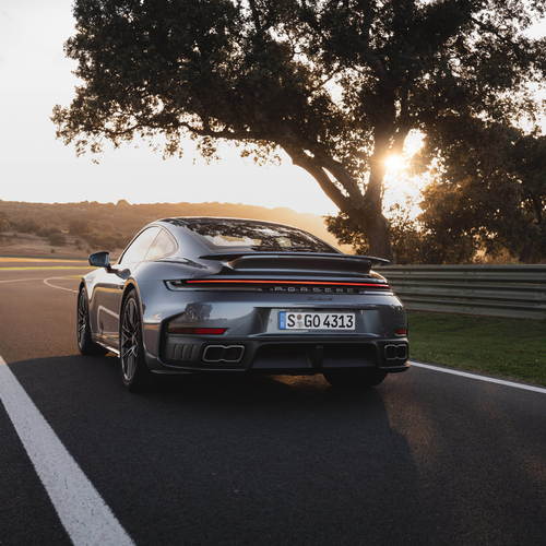 2026 Porsche 911 Turbo S 992 ll Vanadium Grey Rear View