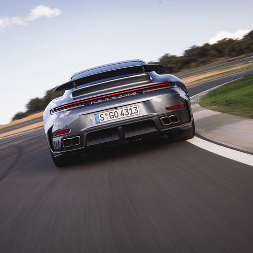 2026 Porsche 911 Turbo S 992 ll Vanadium Grey Rear View