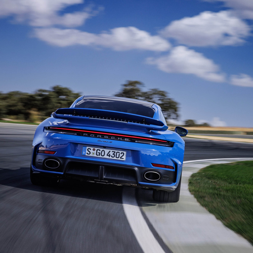 2026 Porsche 911 Turbo S 992 ll Lugano Blue Rear View