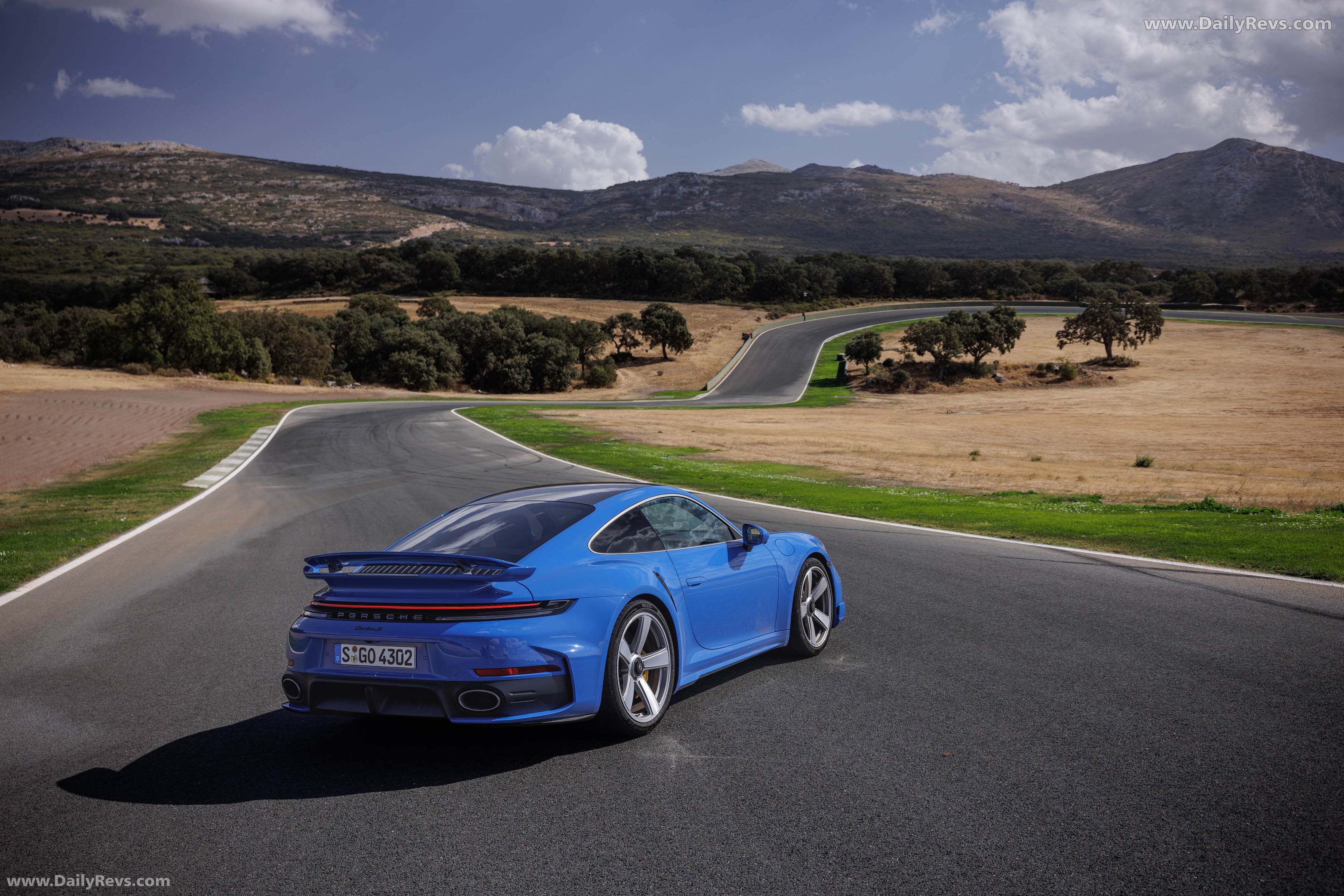 2026 Porsche 911 Turbo S 992 ll Lugano Blue Rear View