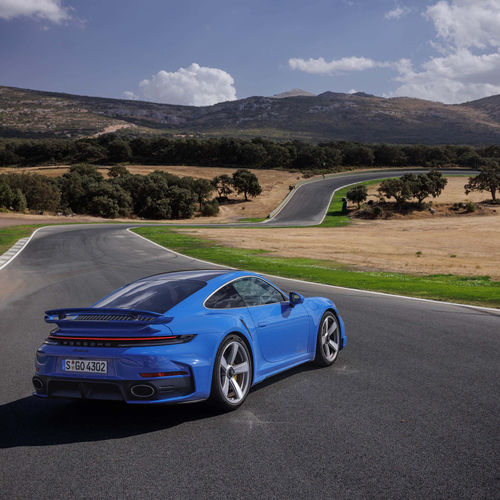 2026 Porsche 911 Turbo S 992 ll Lugano Blue Rear View