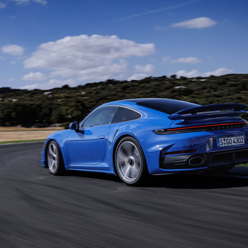 2026 Porsche 911 Turbo S 992 ll Lugano Blue Rear View