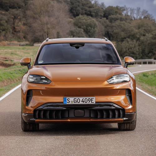 2027 Porsche Cayenne Electric E4 Madeira Gold Front View