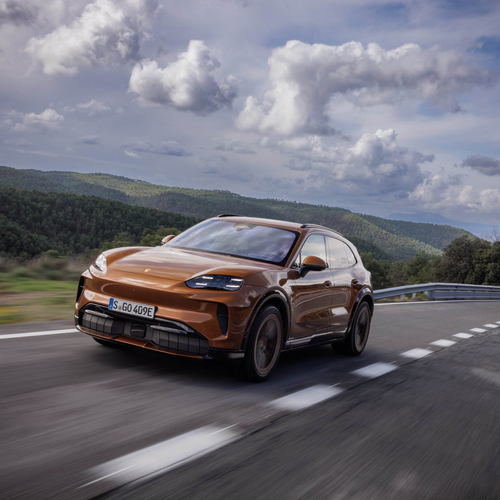 2027 Porsche Cayenne Electric E4 Madeira Gold Front View