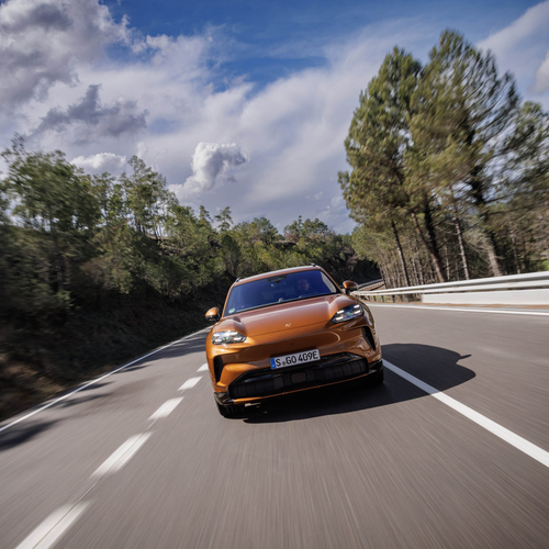 2027 Porsche Cayenne Electric E4 Madeira Gold Front View