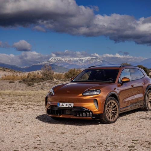 2027 Porsche Cayenne Electric E4 Madeira Gold Front View