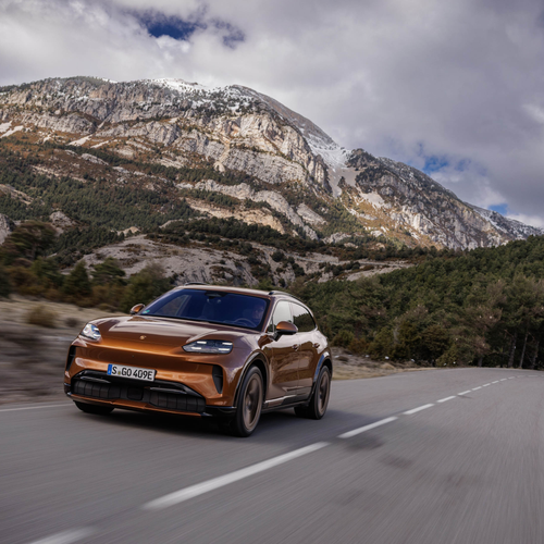 2027 Porsche Cayenne Electric E4 Madeira Gold Front View