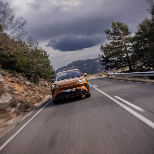 2027 Porsche Cayenne Electric E4 Madeira Gold Front View