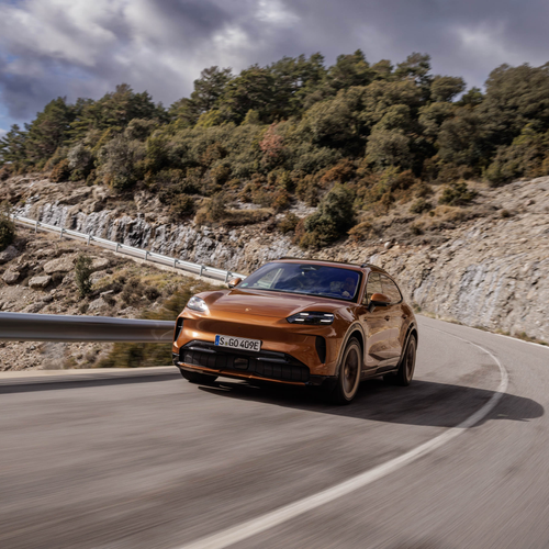 2027 Porsche Cayenne Electric E4 Madeira Gold Front View