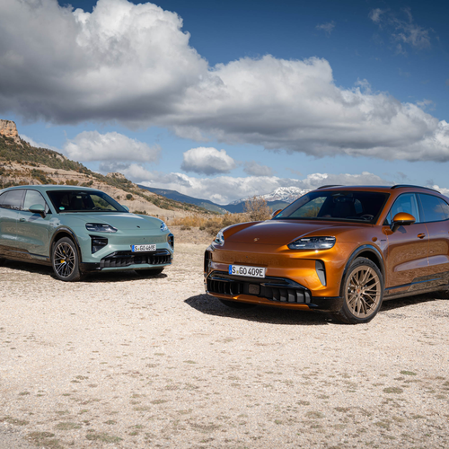 2027 Porsche Cayenne Electric E4 Madeira Gold Front View