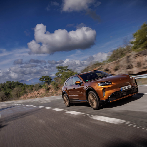 2027 Porsche Cayenne Electric E4 Madeira Gold Front View