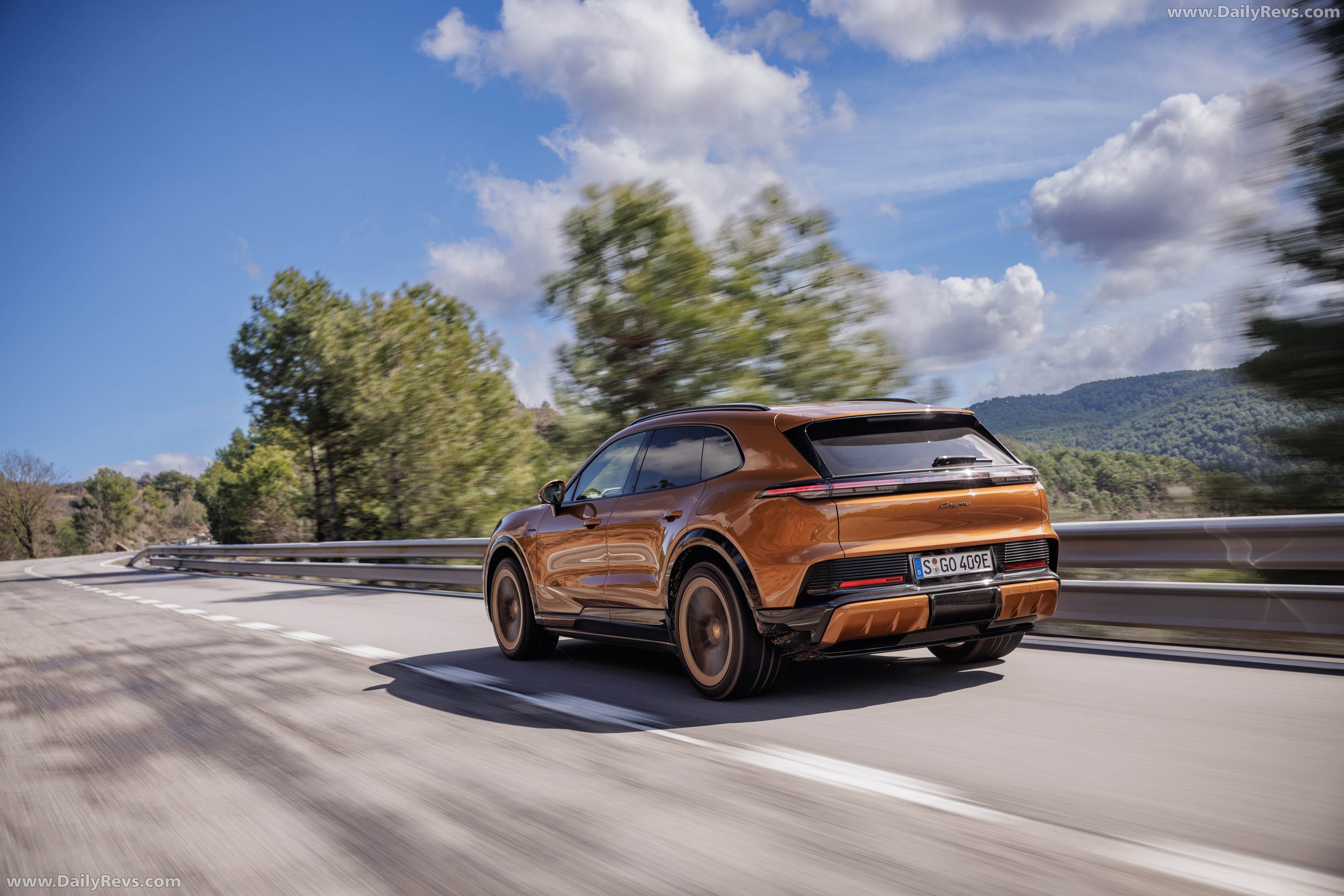 2027 Porsche Cayenne Electric E4 Madeira Gold Rear View