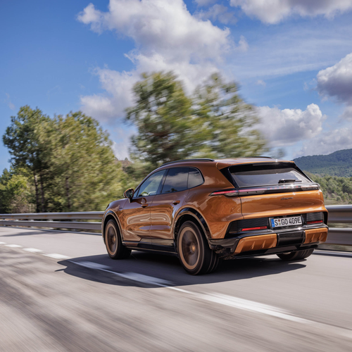 2027 Porsche Cayenne Electric E4 Madeira Gold Rear View