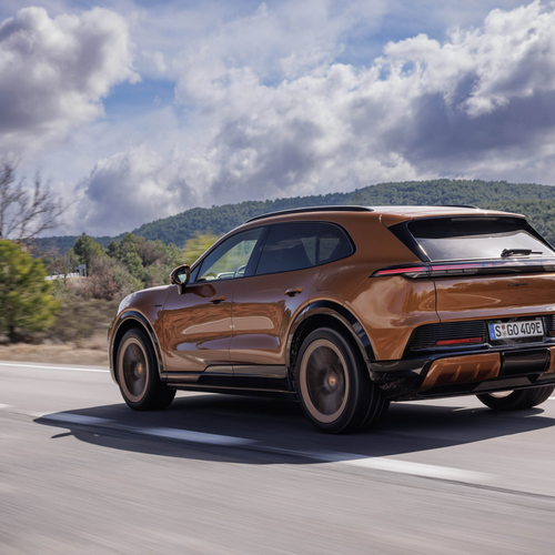 2027 Porsche Cayenne Electric E4 Madeira Gold Rear View