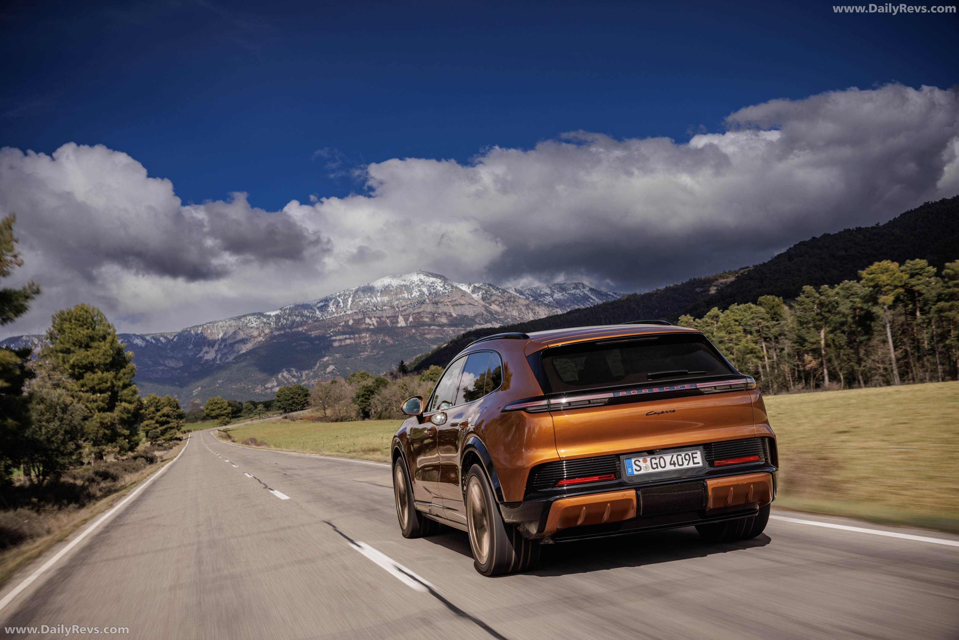 2027 Porsche Cayenne Electric E4 Madeira Gold Rear View