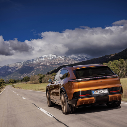 2027 Porsche Cayenne Electric E4 Madeira Gold Rear View