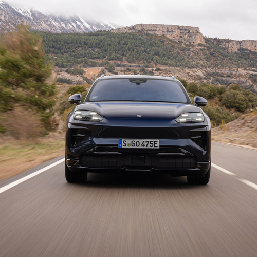 2027 Porsche Cayenne Turbo Electric E4 Algarve Blue Front View