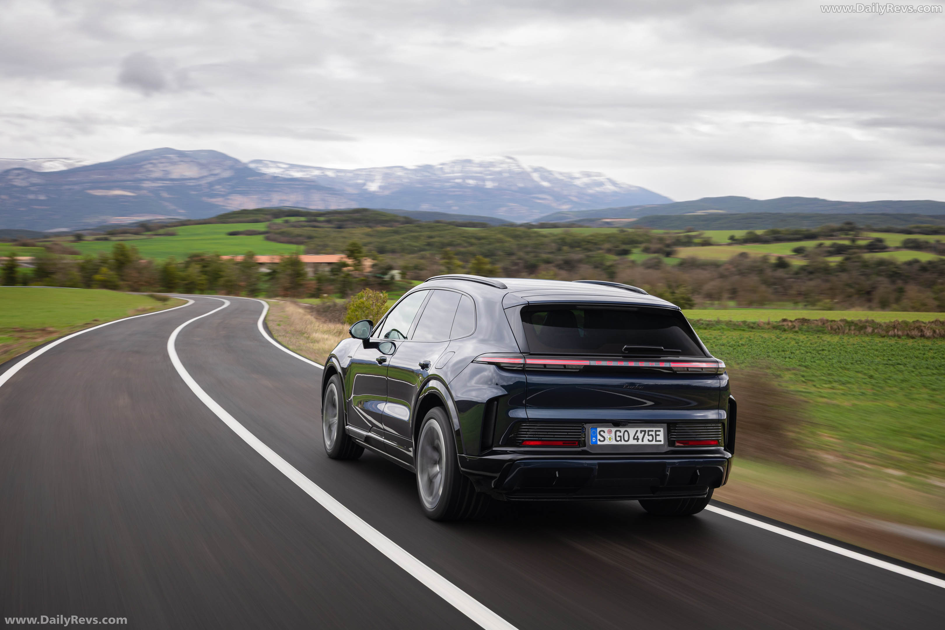 2027 Porsche Cayenne Turbo Electric E4 Algarve Blue Rear View