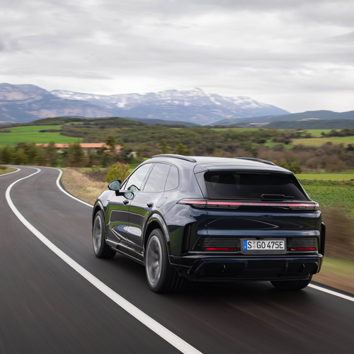 2027 Porsche Cayenne Turbo Electric E4 Algarve Blue Rear View