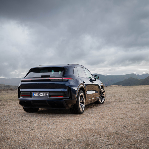 2027 Porsche Cayenne Turbo Electric E4 Algarve Blue Rear View