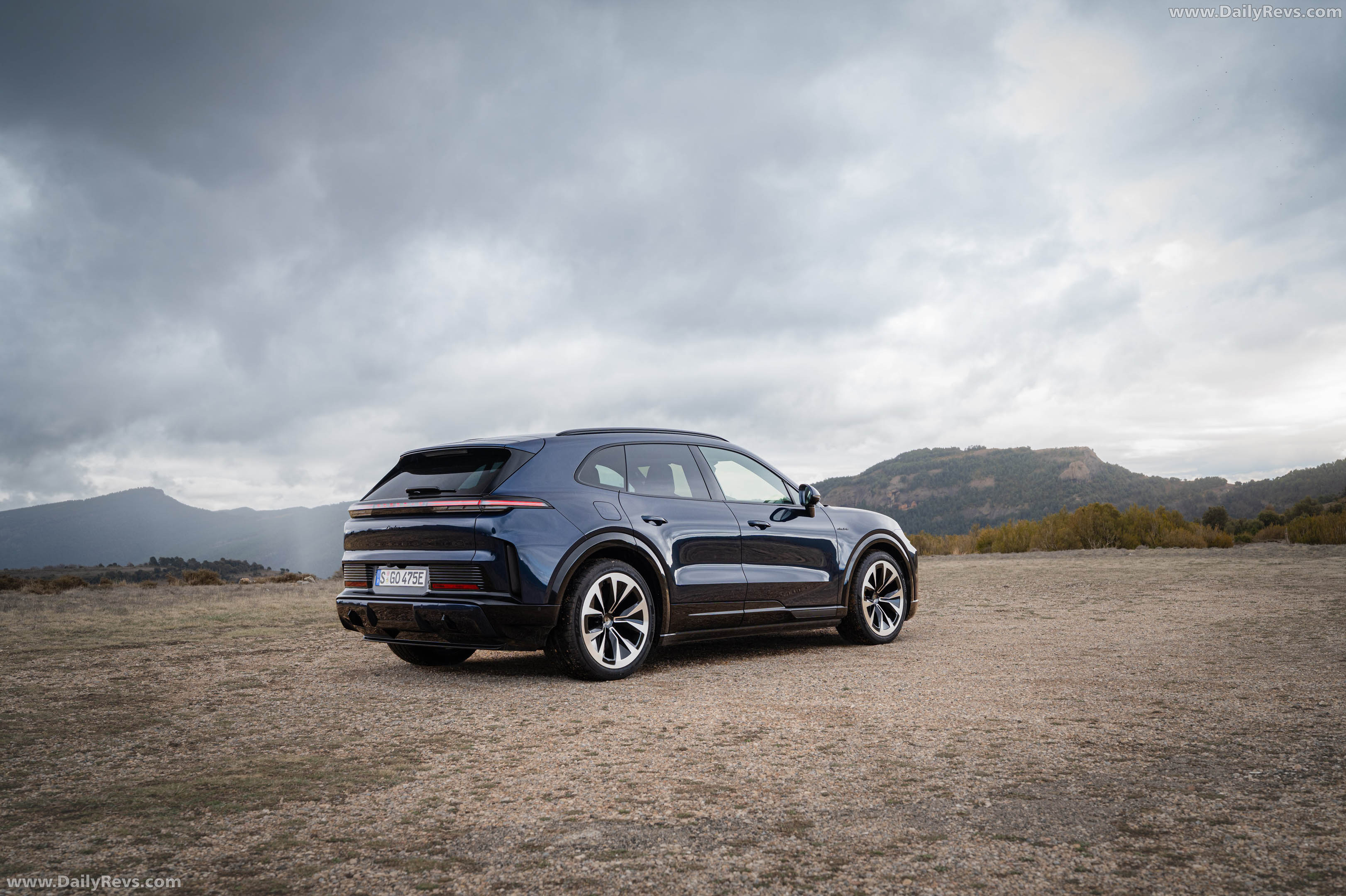 2027 Porsche Cayenne Turbo Electric E4 Algarve Blue Rear View