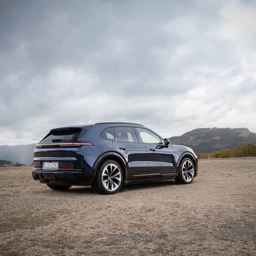 2027 Porsche Cayenne Turbo Electric E4 Algarve Blue Rear View
