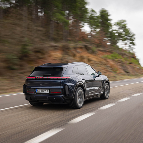 2027 Porsche Cayenne Turbo Electric E4 Algarve Blue Rear View