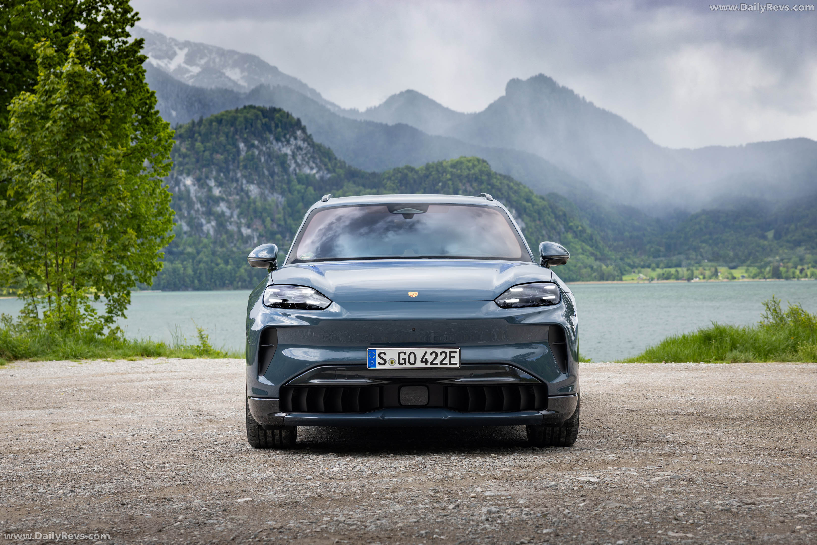 2027 Porsche Cayenne S Electric E4 Pale Blue Front View