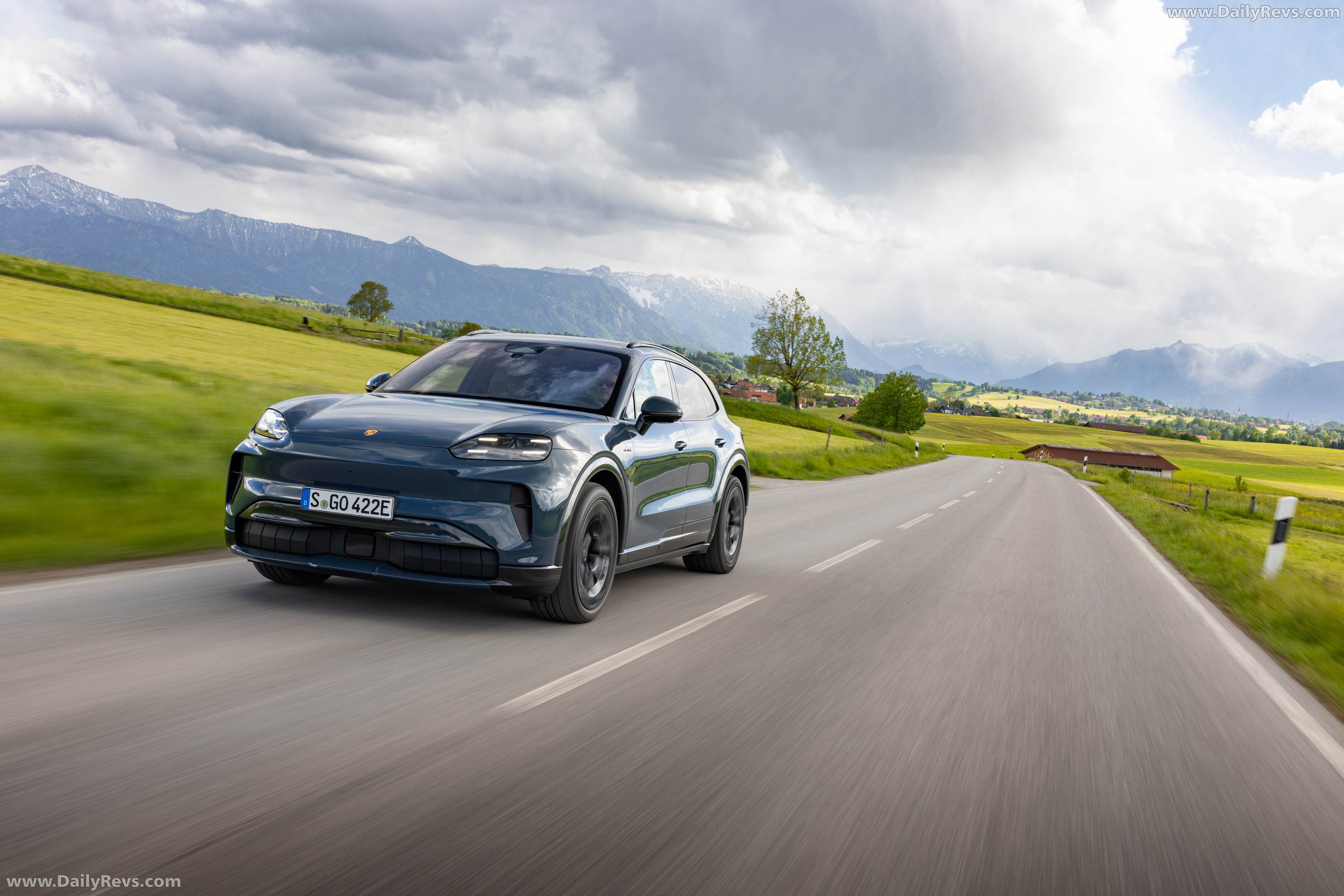 2027 Porsche Cayenne S Electric E4 Pale Blue Front View
