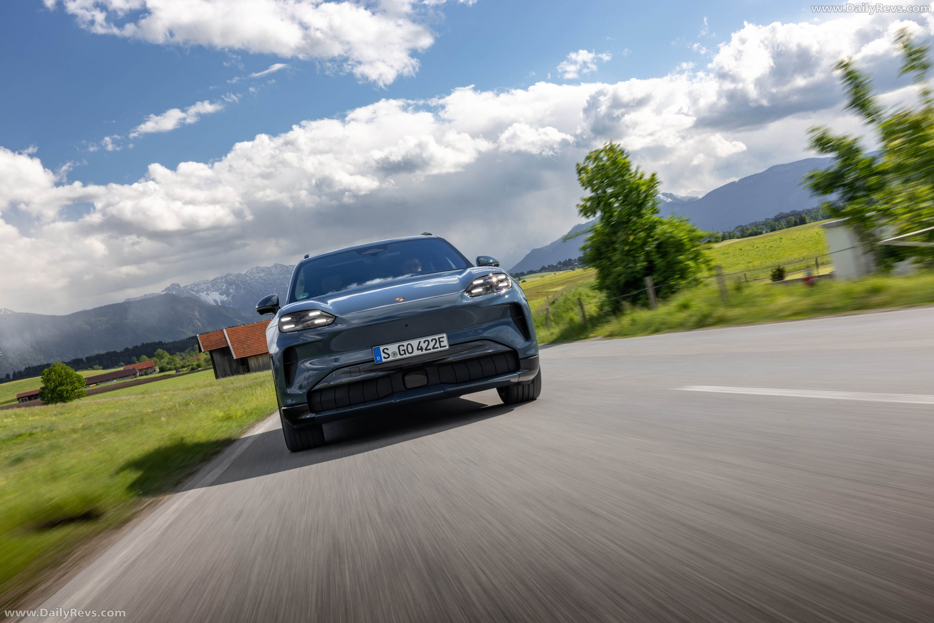 2027 Porsche Cayenne S Electric E4 Pale Blue Front View