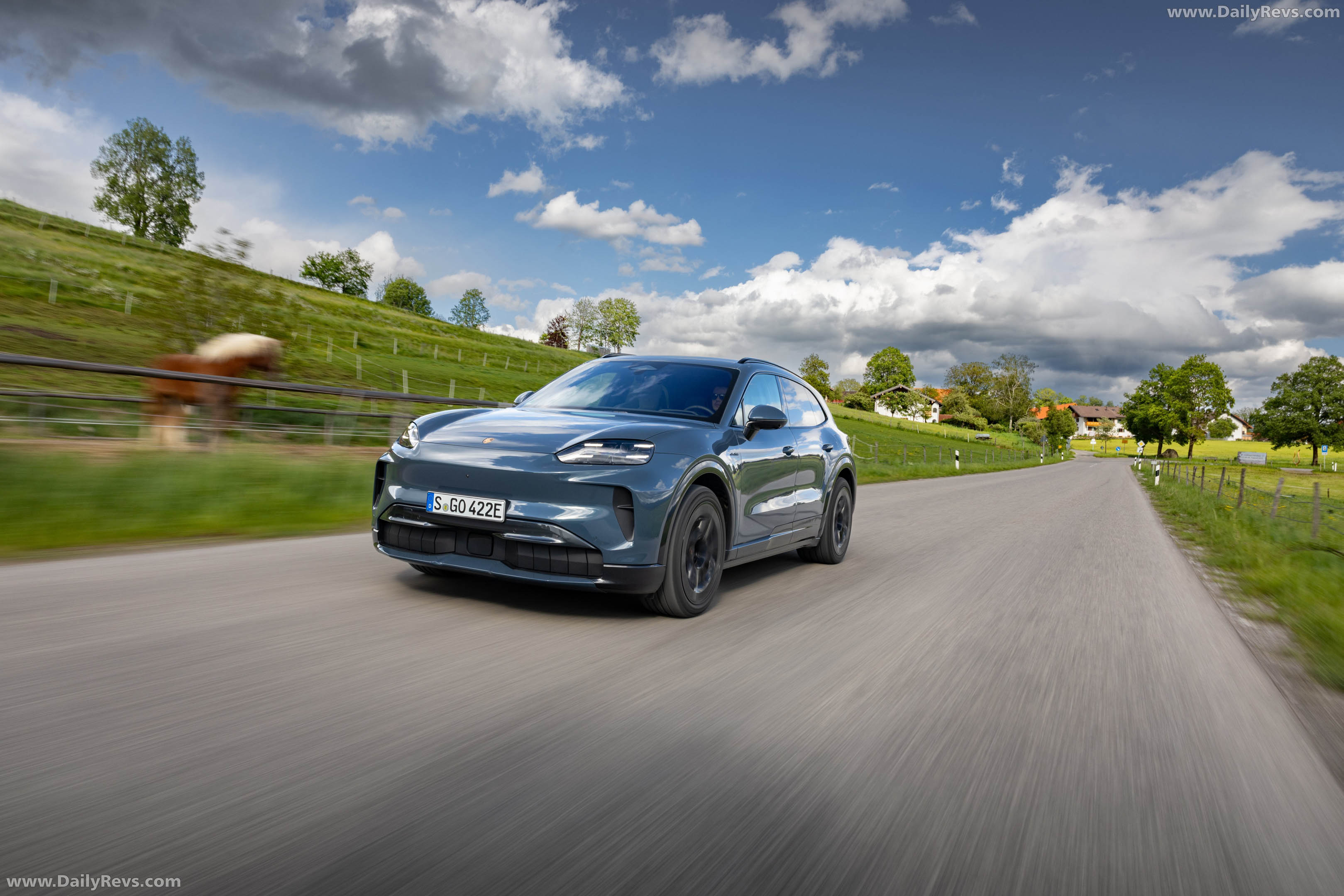 2027 Porsche Cayenne S Electric E4 Pale Blue Front View